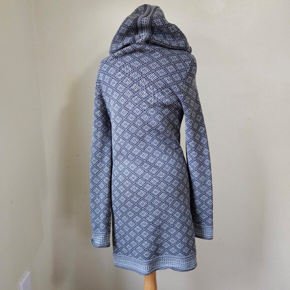 ATHLETA Spooner Summit Sweater Gray Blue Fair Isle Nordic Long Zip Wool Blend S - Picture 6 of 9